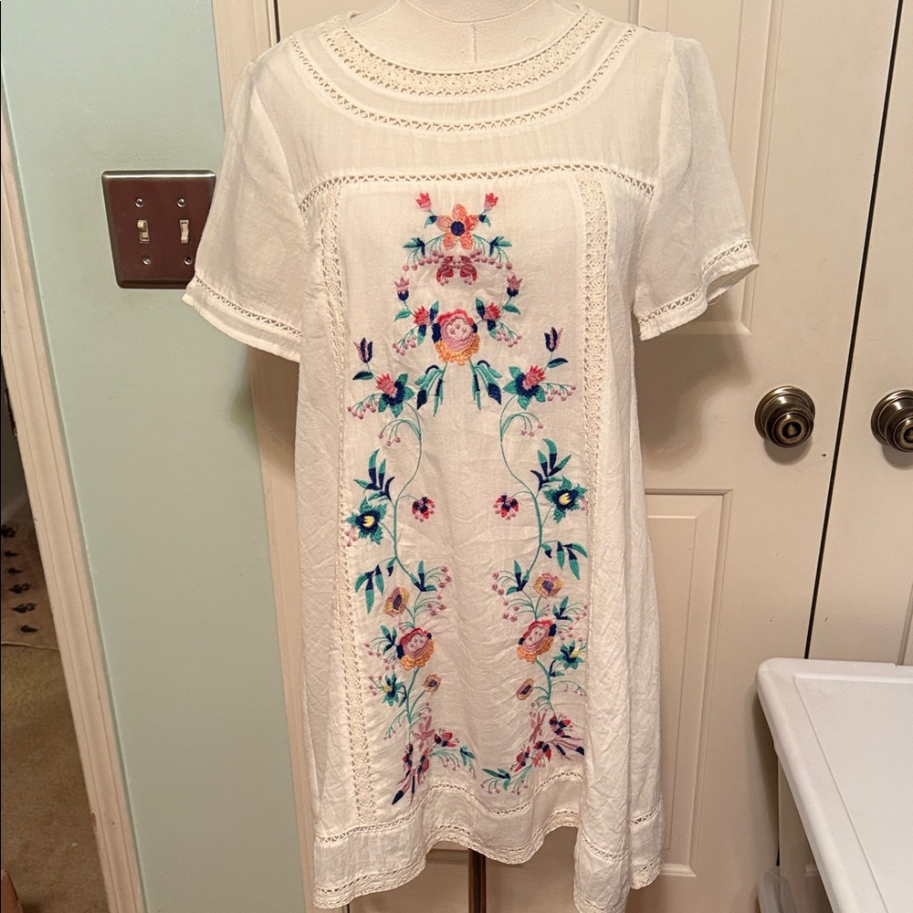 Umgee Cream Dress with Vibrant Floral Design